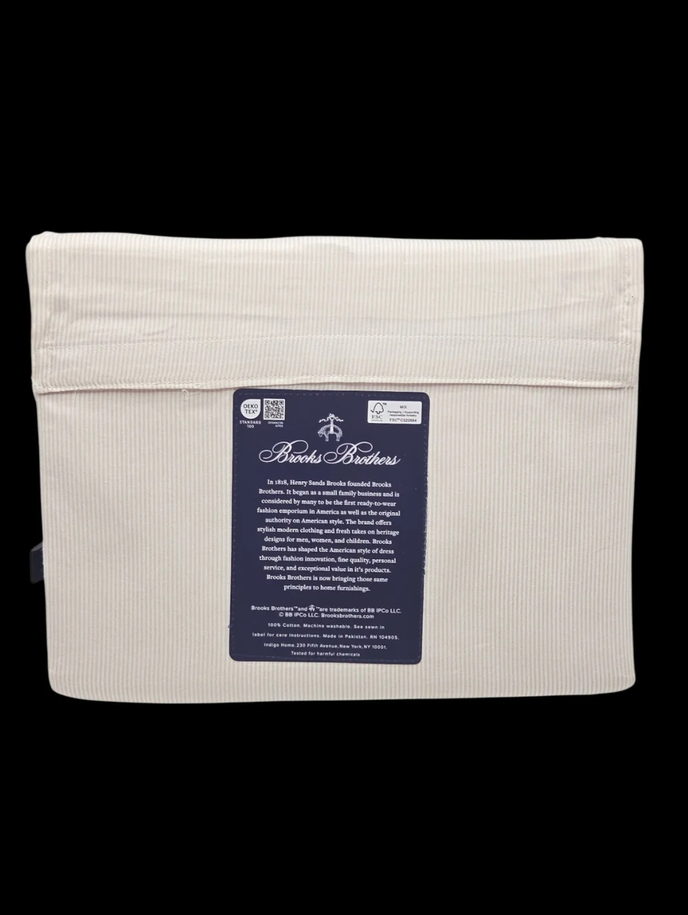 Brooks Brothers Striped Cotton Queen Sheet Set of 4pc White‎ Taupe